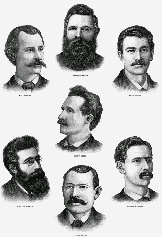 A picture of the eight Haymarket Martyrs